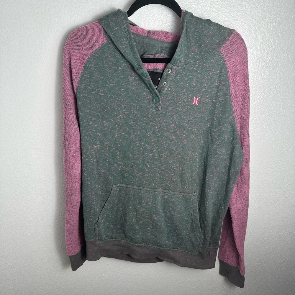 Hurley Purple Grey‎ Space Dye Vintage Y2K Quarter Snap Button Hood Sweater XL